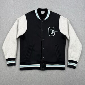 Champion Jacket Mens Medium‎ Black Reverse Weave Varsity Warm Up Letterman Patch